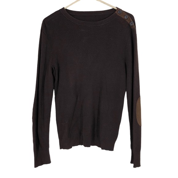 Ralph Lauren Brown Knit Sweater w/Microfiber Elbow Patches & button Accents - Picture 1 of 7